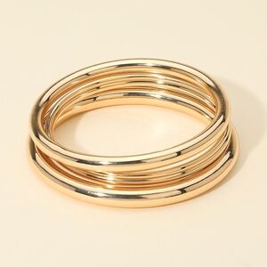 Gold Round 3 Piece Stack Metal Bangle Bracelets Set Layered Smooth Jewelry